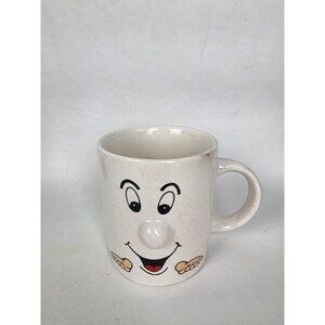 Vintage 70s Ceramic Smile Face Mug With 3D Nose & Crackle Glaze Design White